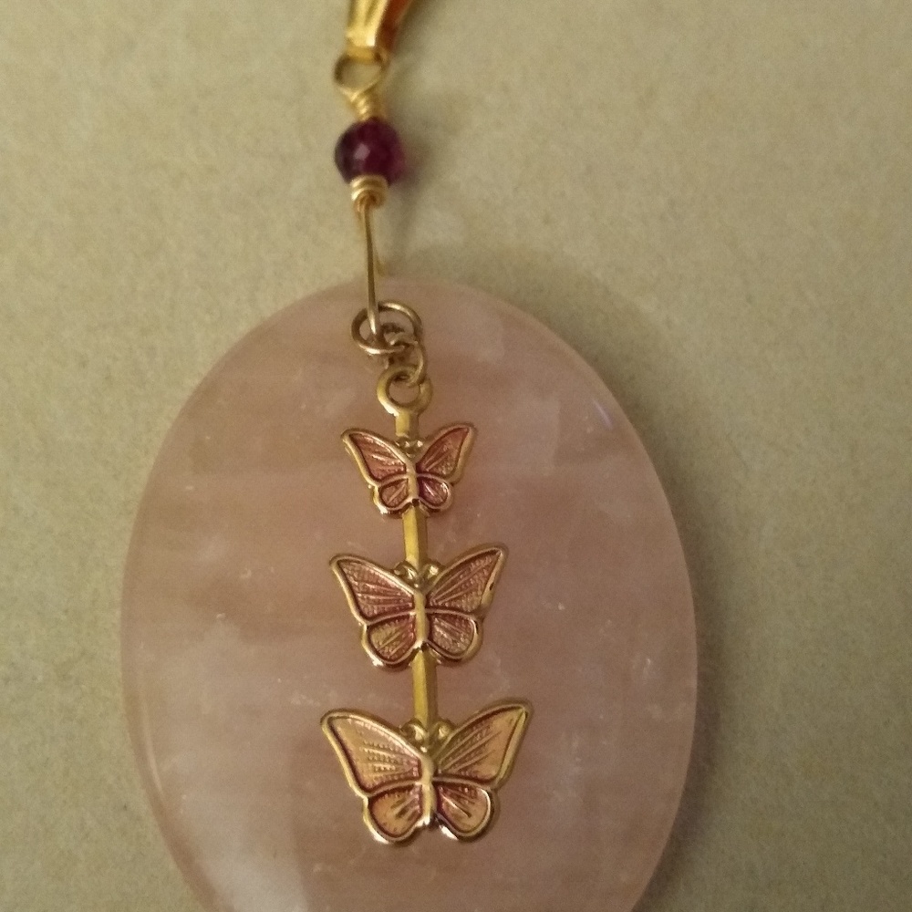 Rose Quartz 14GF Butterfly & Gemstone pendant